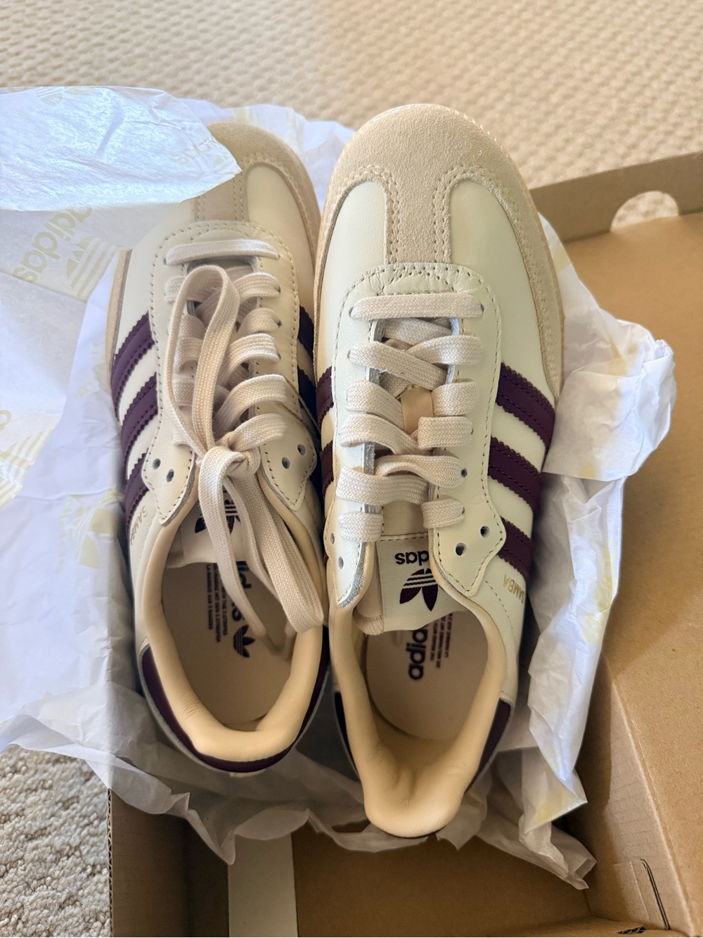 adidas Samba Cream and Burgndy Classic Low-Top Sneakers
